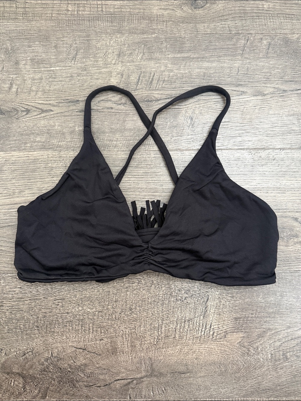Midori Black Fringe Cross-Back Bikini Top
